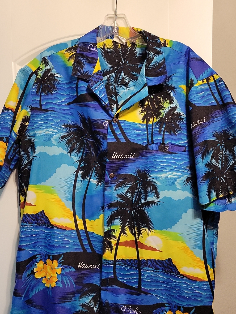 Hawaii Blue Sunset Palm Print Men's Hawaiian Shirt